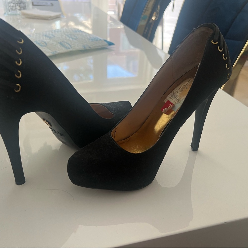 Thalia Sodi Black Heels with Gold Accents